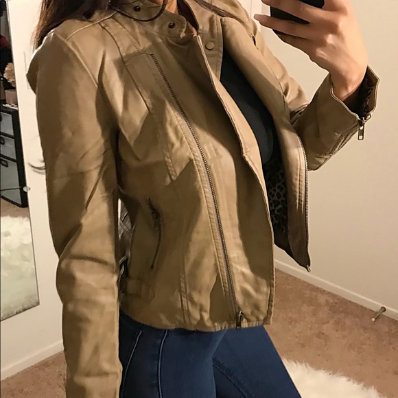 Jackets & Coats Tan Faux Leather Jacket Nwt Poshmark